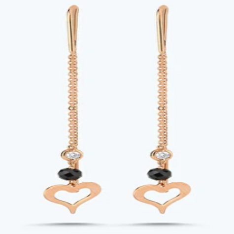 0.03 Karat Pırlanta Spinel Taşlı Kalp Küpe